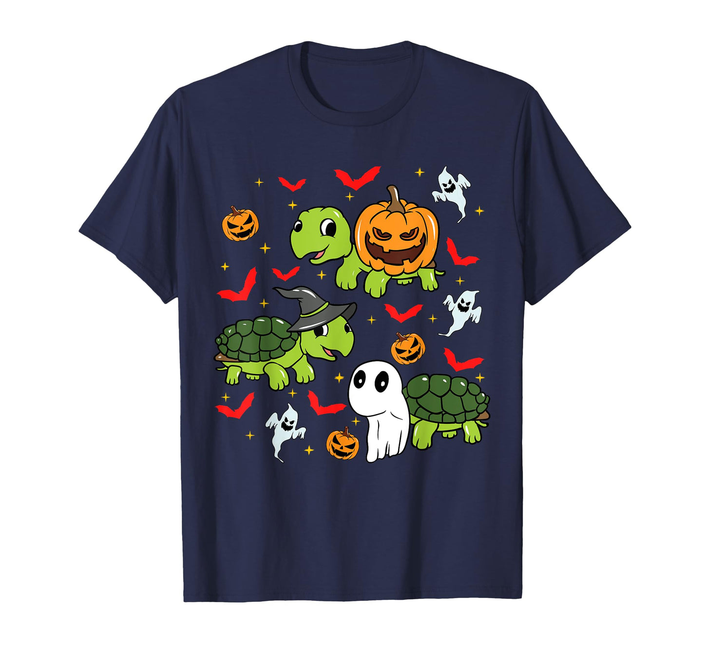 Halloween Turtle Pumpkin Tortoise Bats and Ghosts T-Shirt