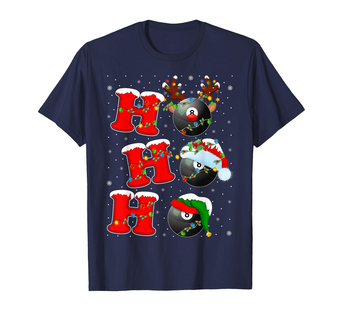 Ho Ho Ho Funny Santa Billiards 8 Ball Christmas Lights T-Shirt