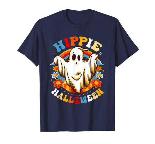 Retro Groovy Peace Hippie Halloween Vintage Floral Ghost T-Shirt