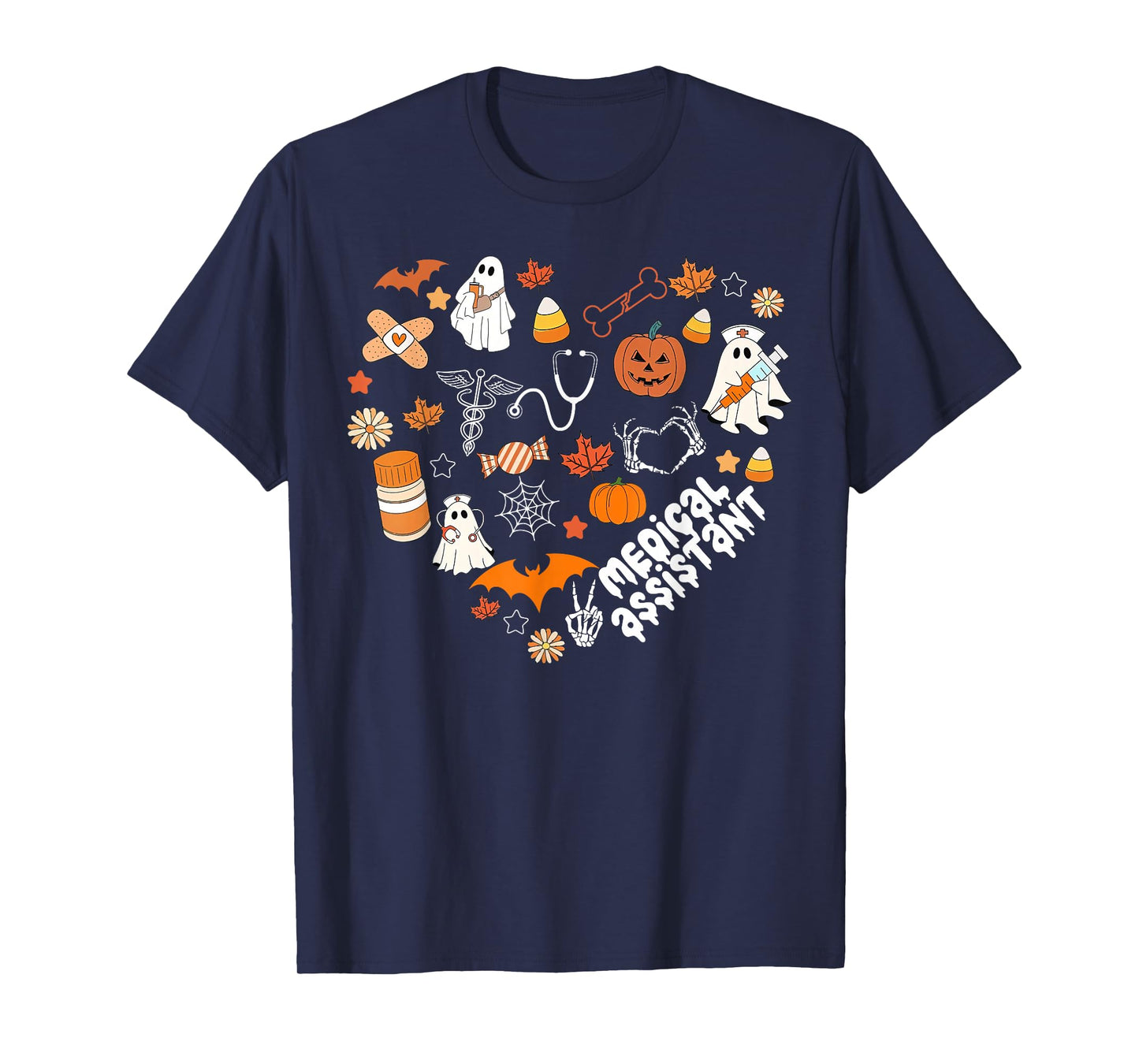Heart Halloween Medical Assistant CMA Nursing Spooky Ghost T-Shirt