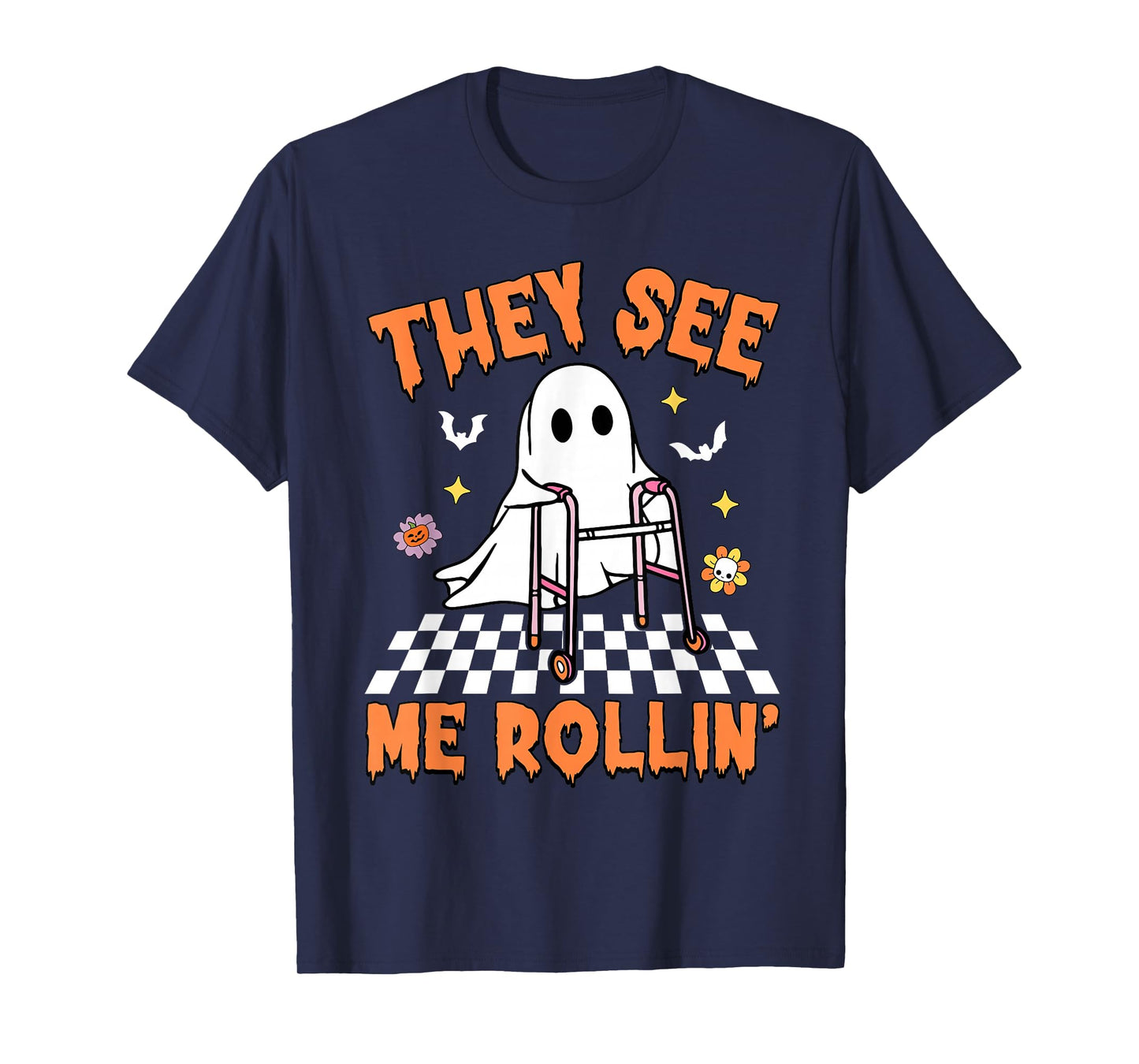 Funny Ghost They See Me Rollin Physical Therapy Halloween T-Shirt