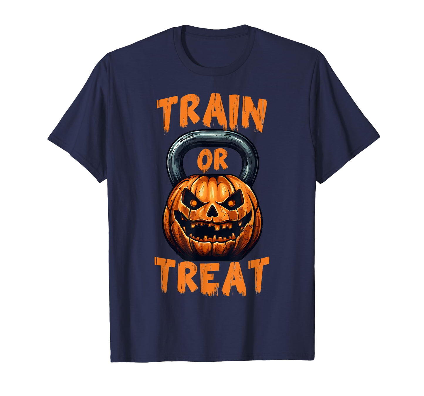 Train or Treat Halloween Pumpkin Kettlebell Gym Workout T-Shirt