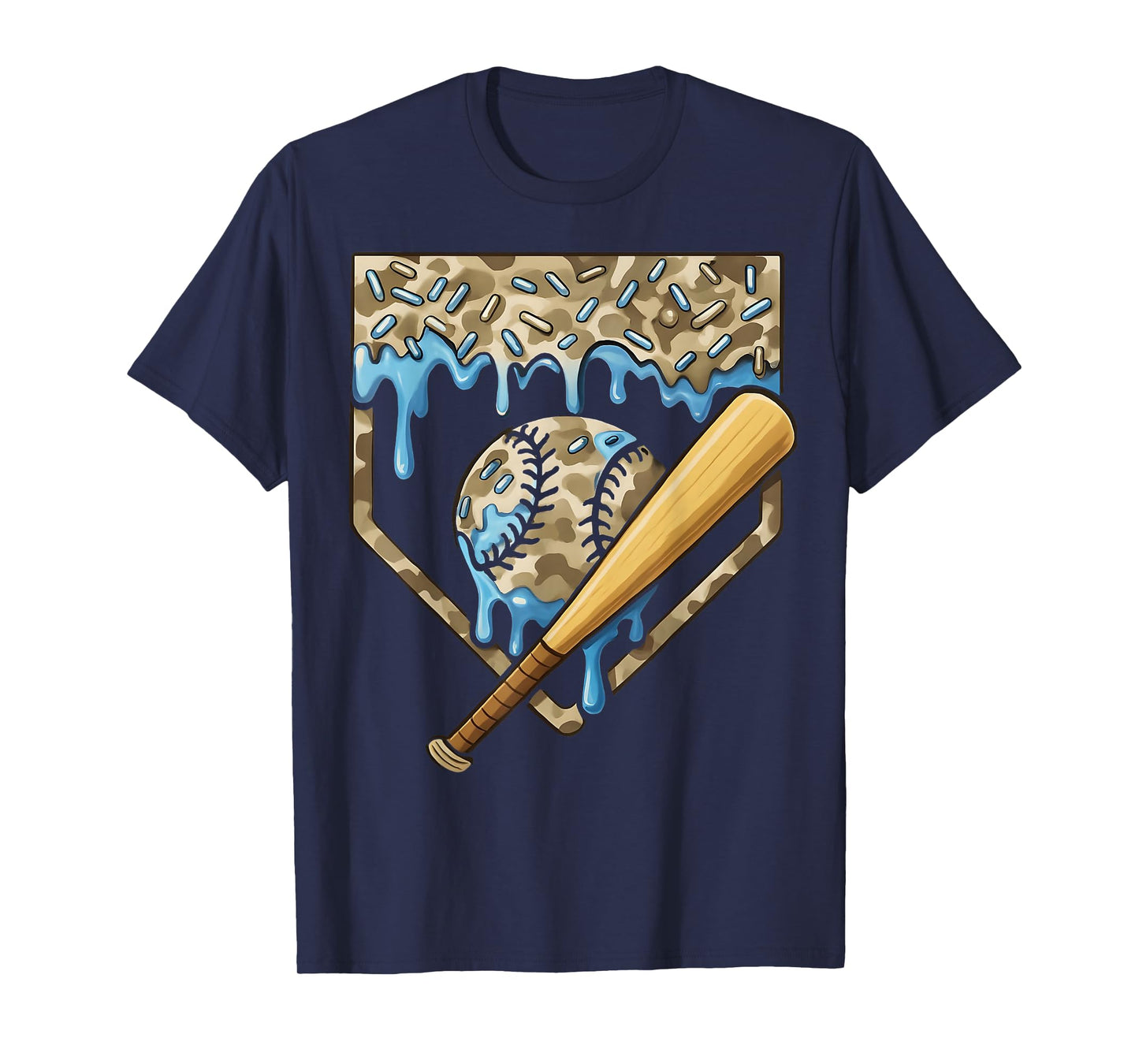 Baseball Drip Camo Baseball Home Plate Bat Boys Sports T-Shirt