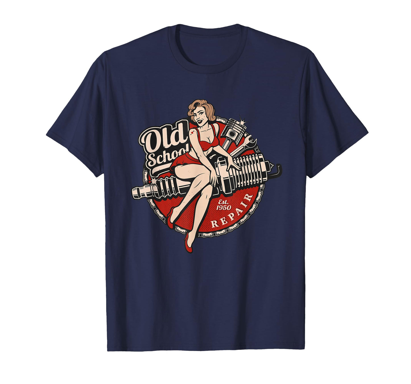 Spark Plug Pinup Mechanic T-Shirt