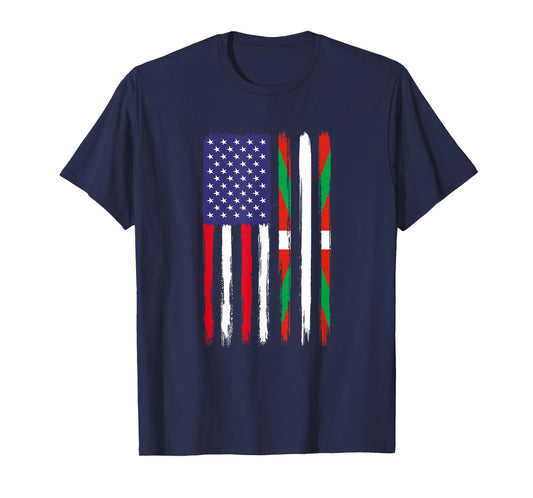 Basque Roots Half American Flag Patriotic Basque Women Girls Kids Men T-Shirt