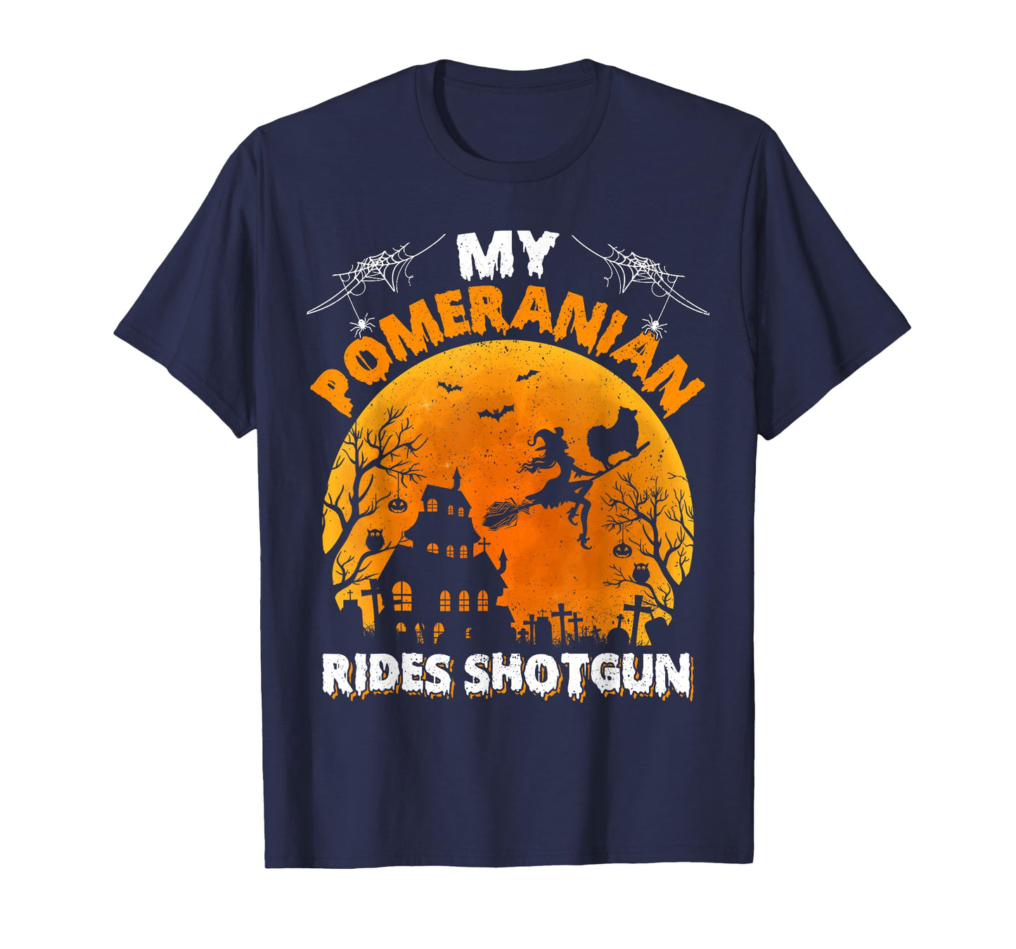 My Pomeranian Ride Shotgun Funny Pomeranian Dog Halloween Men Women Kids T-Shirt