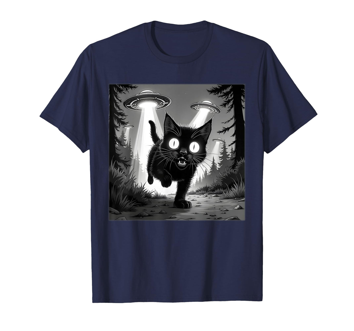 Scared Cat Running from UFO Alien cat Selfie with UFO T-Shirt