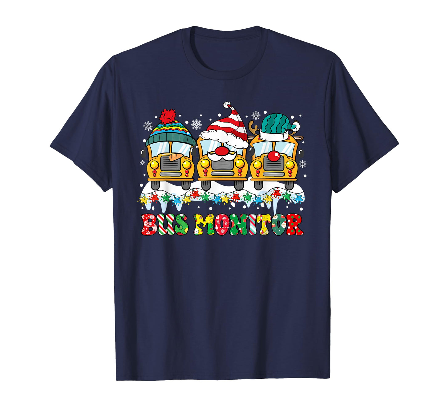 Bus Monitor Bus Santa Reindeer Snowman Xmas Lights Christmas T-Shirt