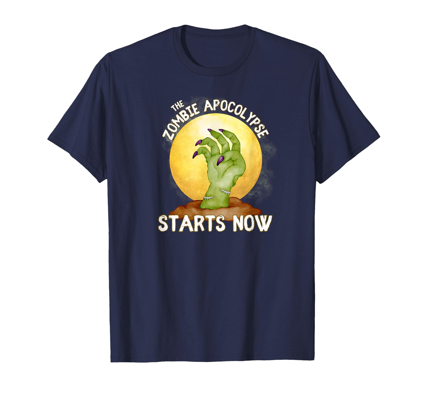 The Zombie Apocalypse Starts Now Zombie Hand Full Moon Grave T-Shirt