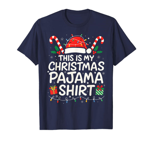 This is My Christmas Pajama Shirt Santa Hat Xmas Light T-Shirt