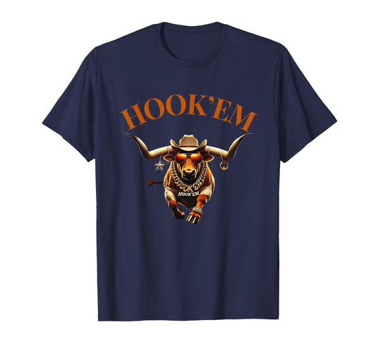 Hook'em Bull with Cowboy hat and Glasses T-Shirt
