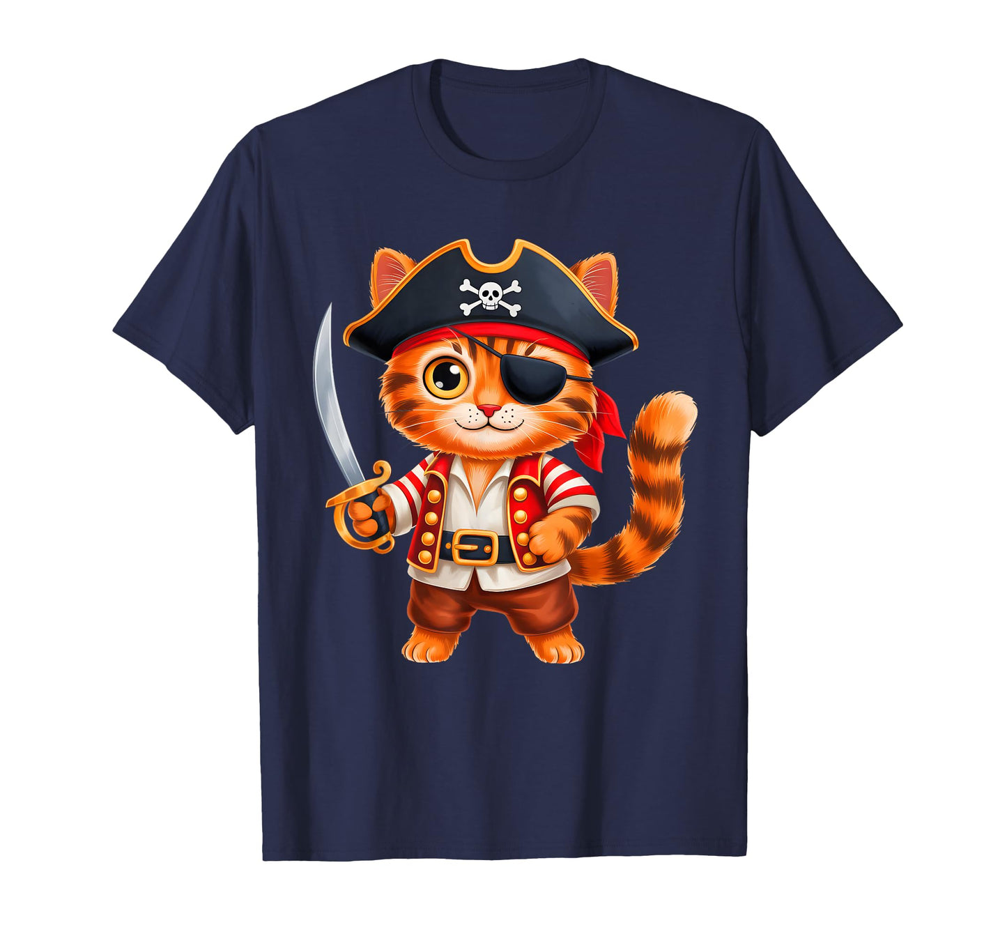 Cat Pirate Shirt Boys Girls Kids Skull Halloween Costume T-Shirt