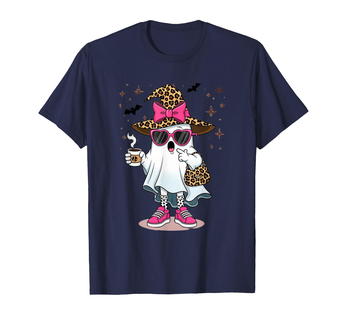 Cute Boo Leopard Ghost Halloween Costumes Shirt Women Girl T-Shirt