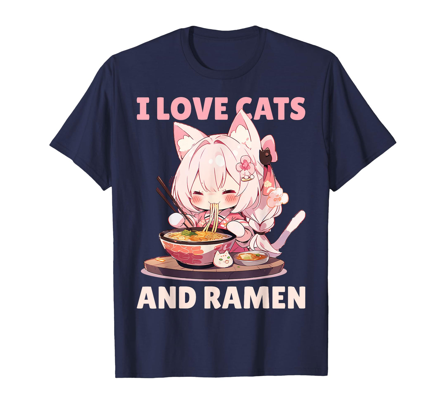 Kawaii Chibi Nekomimi Anime Cat Girl Ramen Otaku T-Shirt