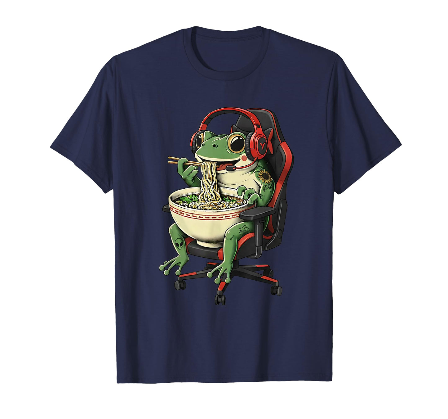 Frog Eating Ramen Kawaii Japanese Noodles Anime Gamer T-Shirt
