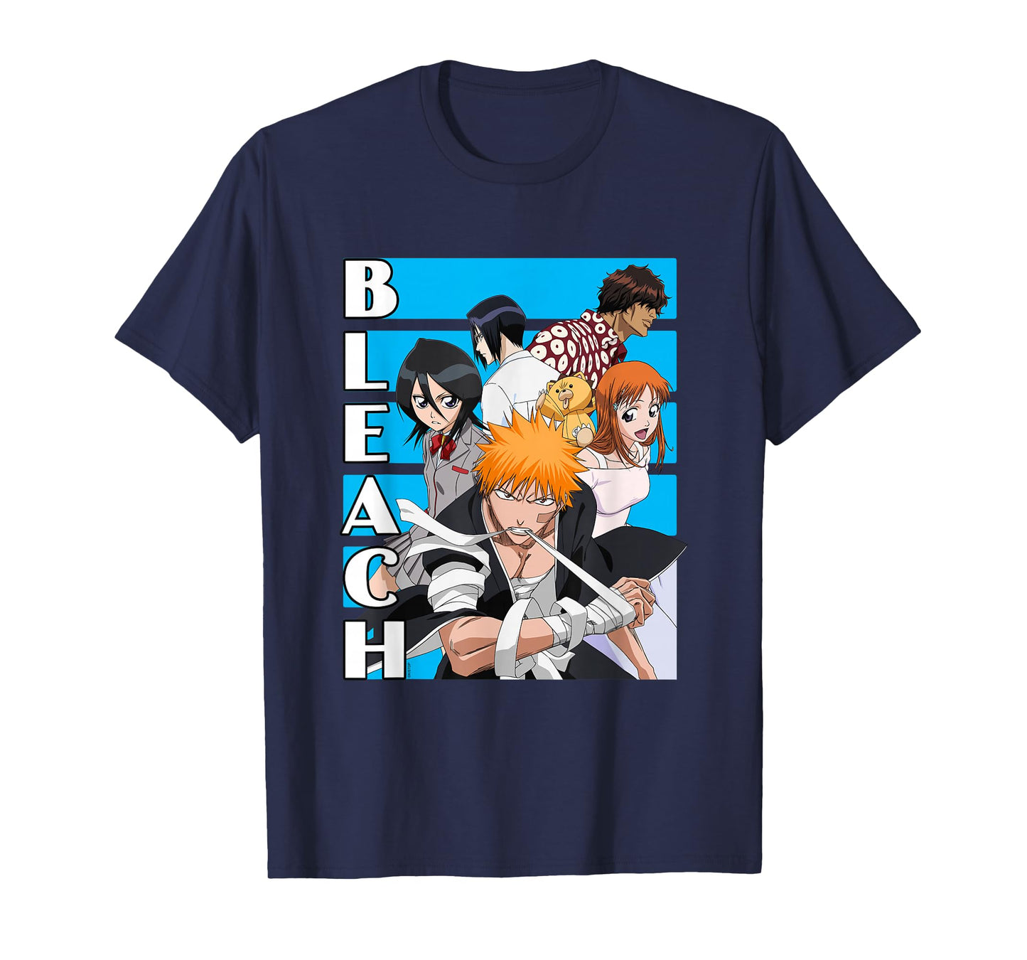 Bleach Characters with Blue Lines and Logo Anime T-Shirt