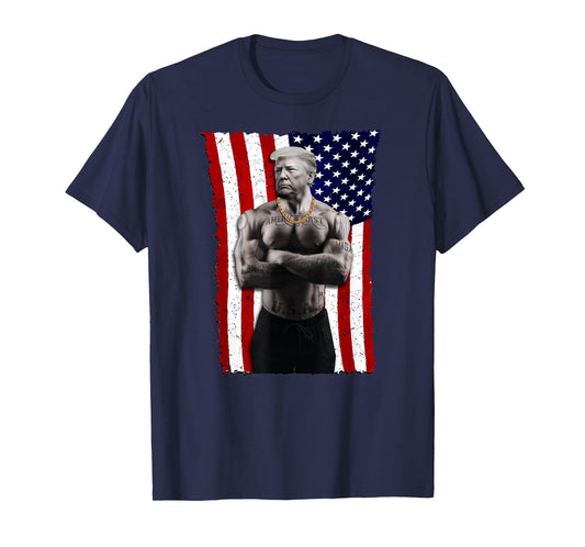 Gangster Pro Donald Trump Tattoo Republican American Flag v4 T-Shirt
