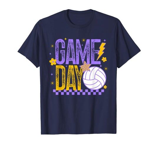 Volleyball Game Day Retro Girls Volleyball Mom Purple & Gold T-Shirt