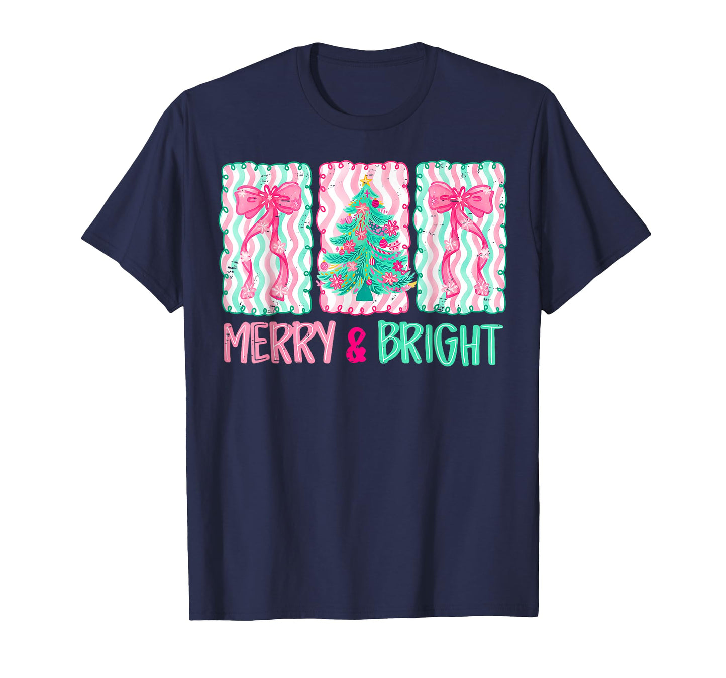 Coquette Bow Christmas Tree Merry and Bright Xmas Holiday T-Shirt