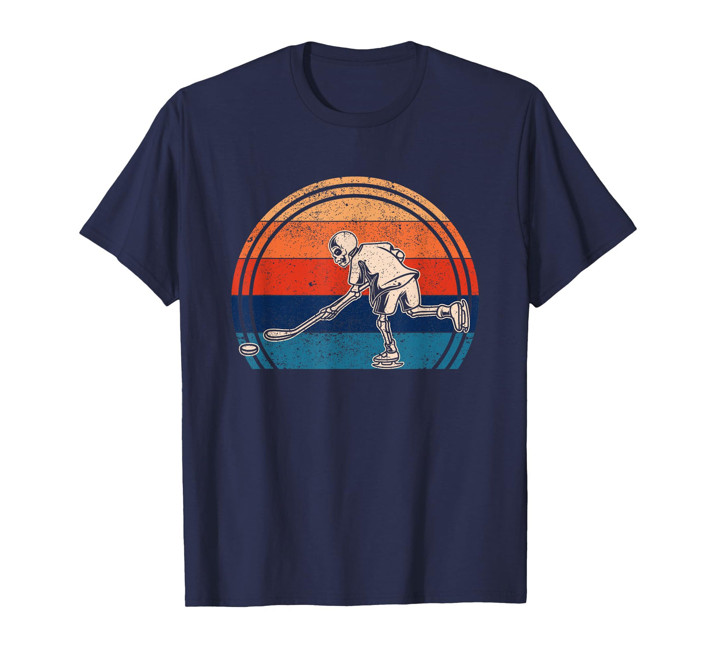 Pumpkin Skeleton Ice Hockey Halloween Winter Sports Player T-Shirt
