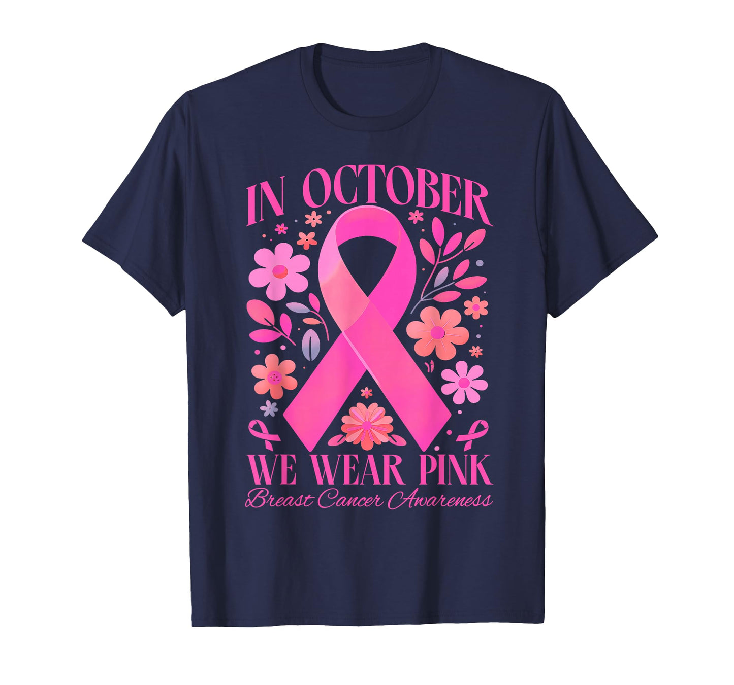 In October We Wear Pink Retro Groovy Breast Cancer Awareness T-Shirt