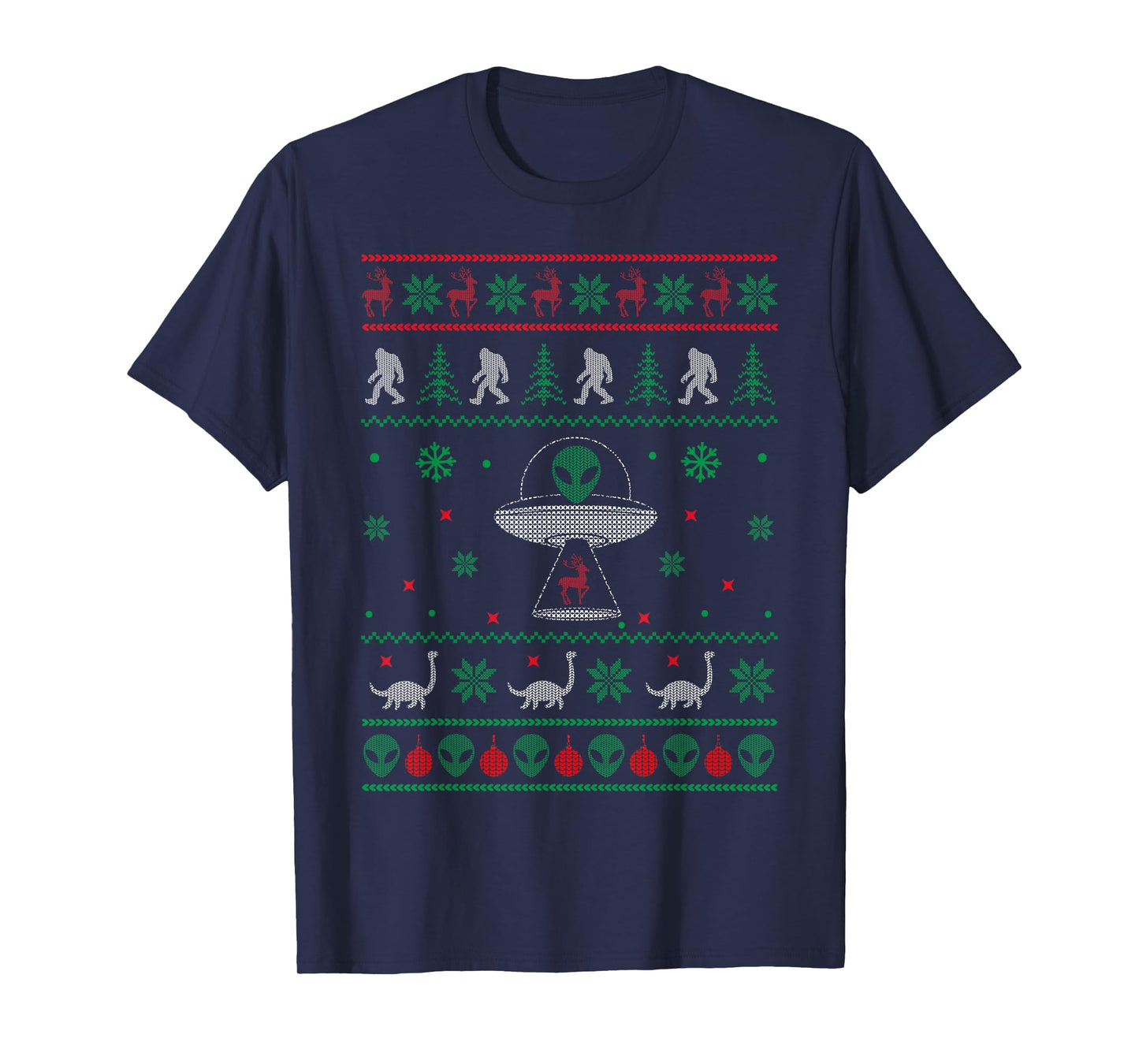 Ugly Christmas Sweater Alien UFO Bigfoot Loch Ness T-Shirt