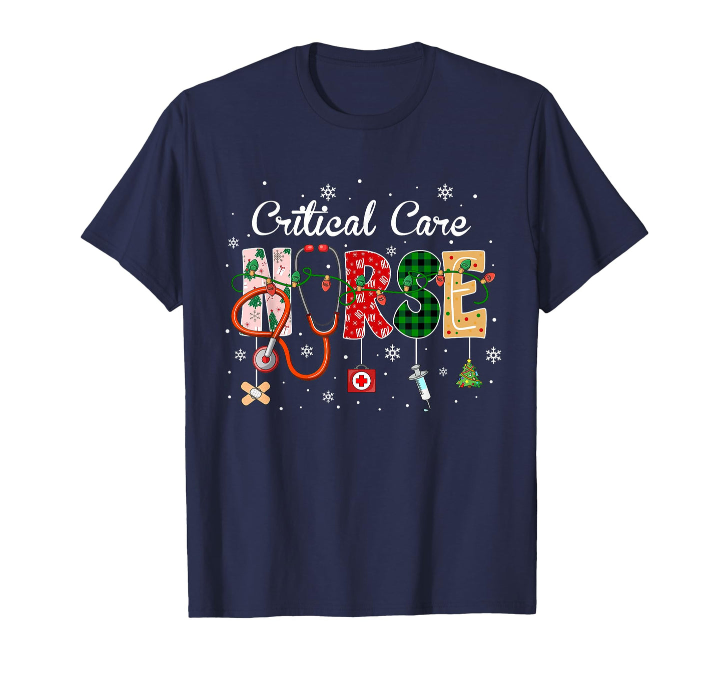 Critical Care Nurse Stethoscope Xmas Tree Cute Christmas T-Shirt