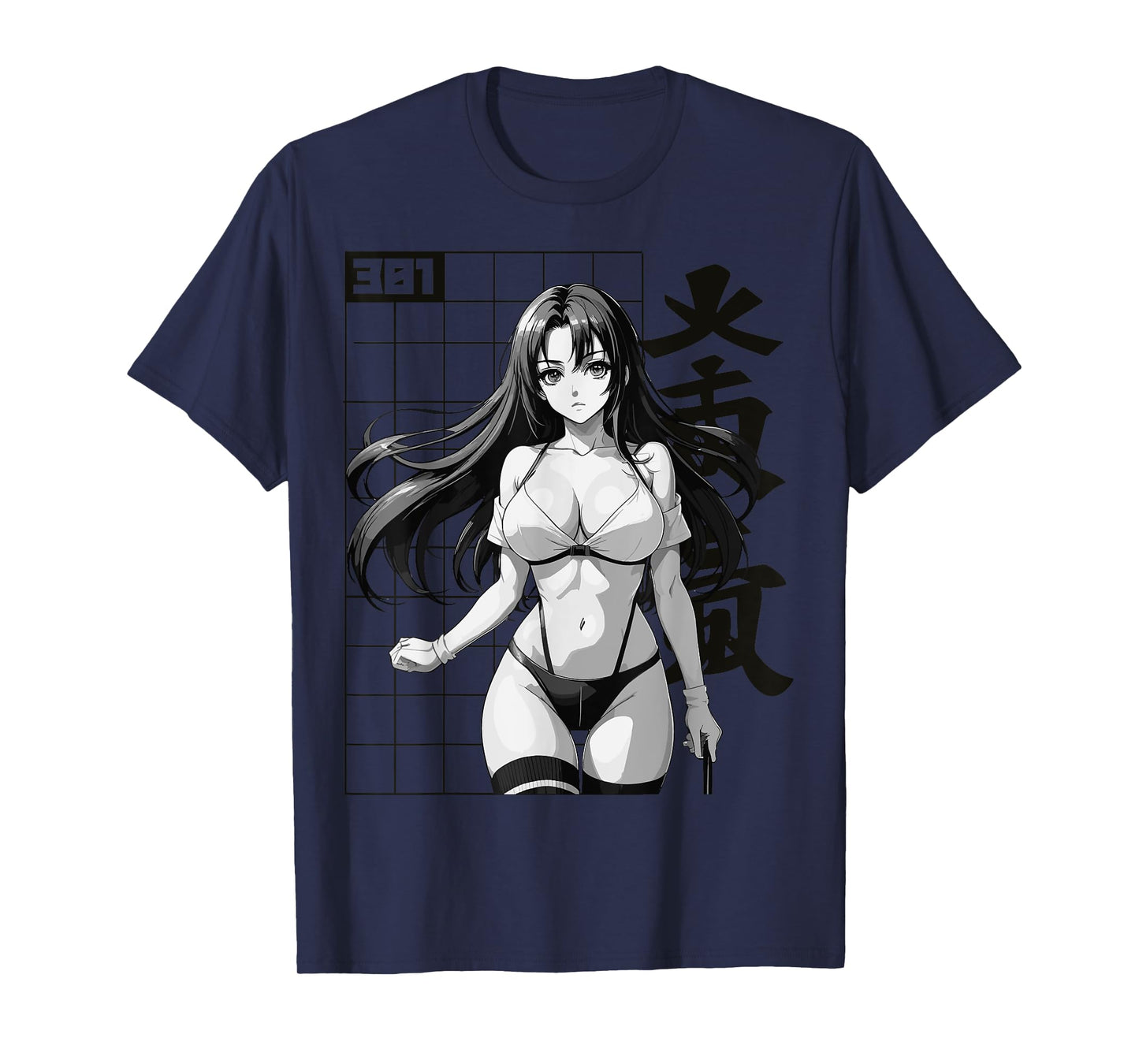 Sexy Waifu Otaku Anime Girl Japanese in Black White Art T-Shirt