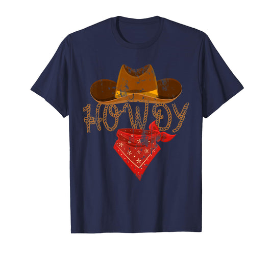 Western Cowboy Tees Howdy T-Shirt - Classic Fit, Short Sleeve, Black Polyester & Cotton