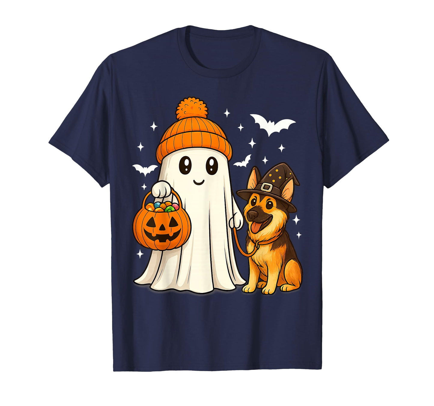 Ghost German Shepherd Dog Walking Halloween Spooky Costume T-Shirt