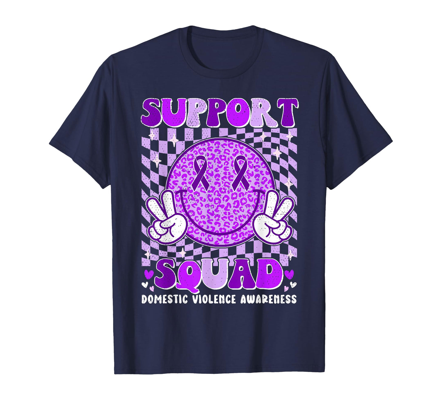 Groovy Domestic Violence Awareness Men Women Support Squad T-Shirt