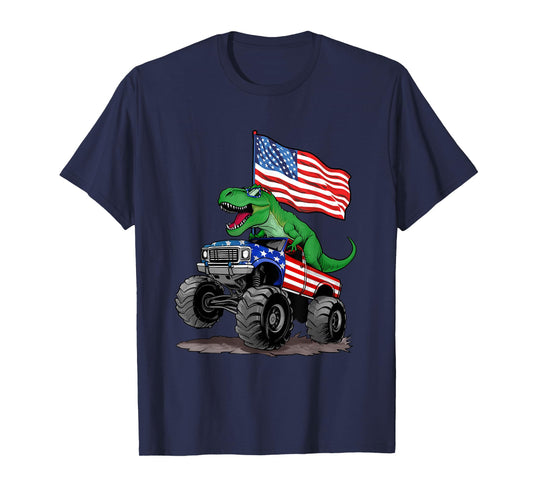 Monster Truck 4th Of July T-Rex Boys American Flag Men USA T-Shirt