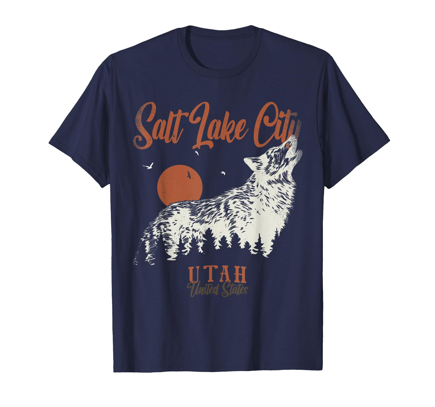 Vintage Salt Lake City Mountains Utah Forest Wolf T-Shirt
