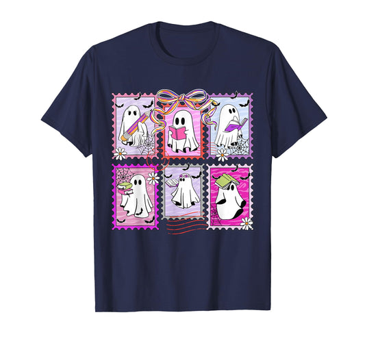 Preppy Spooky Teacher Halloween Ghost Coquette Bow Autumn T-Shirt