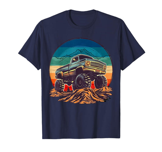 Retro Vintage Monster Truck Retro Sunset Monster Truck Boys T-Shirt