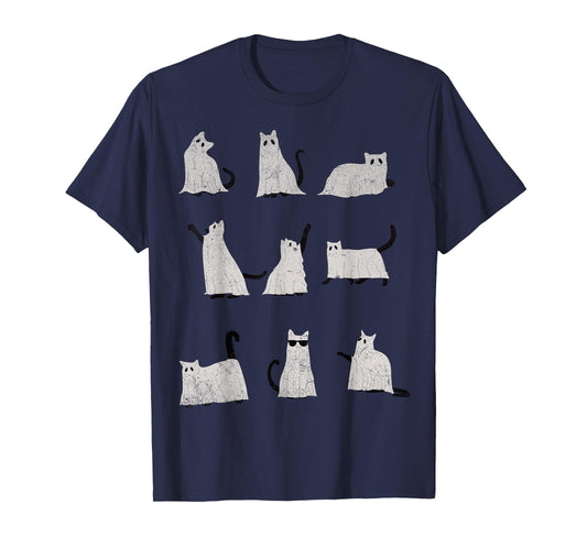 Scary Boo Cute Ghost Cat Kitty Vintage Halloween Costume T-Shirt for Men Women Kids