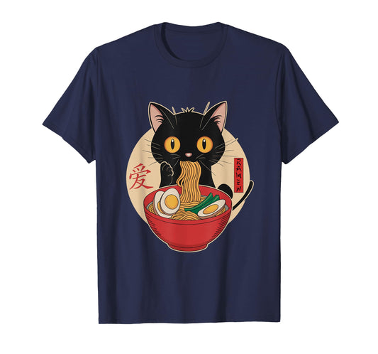 Cat Eating Ramen Noodles Funny Kawaii Japanese Anime cat T-Shirt