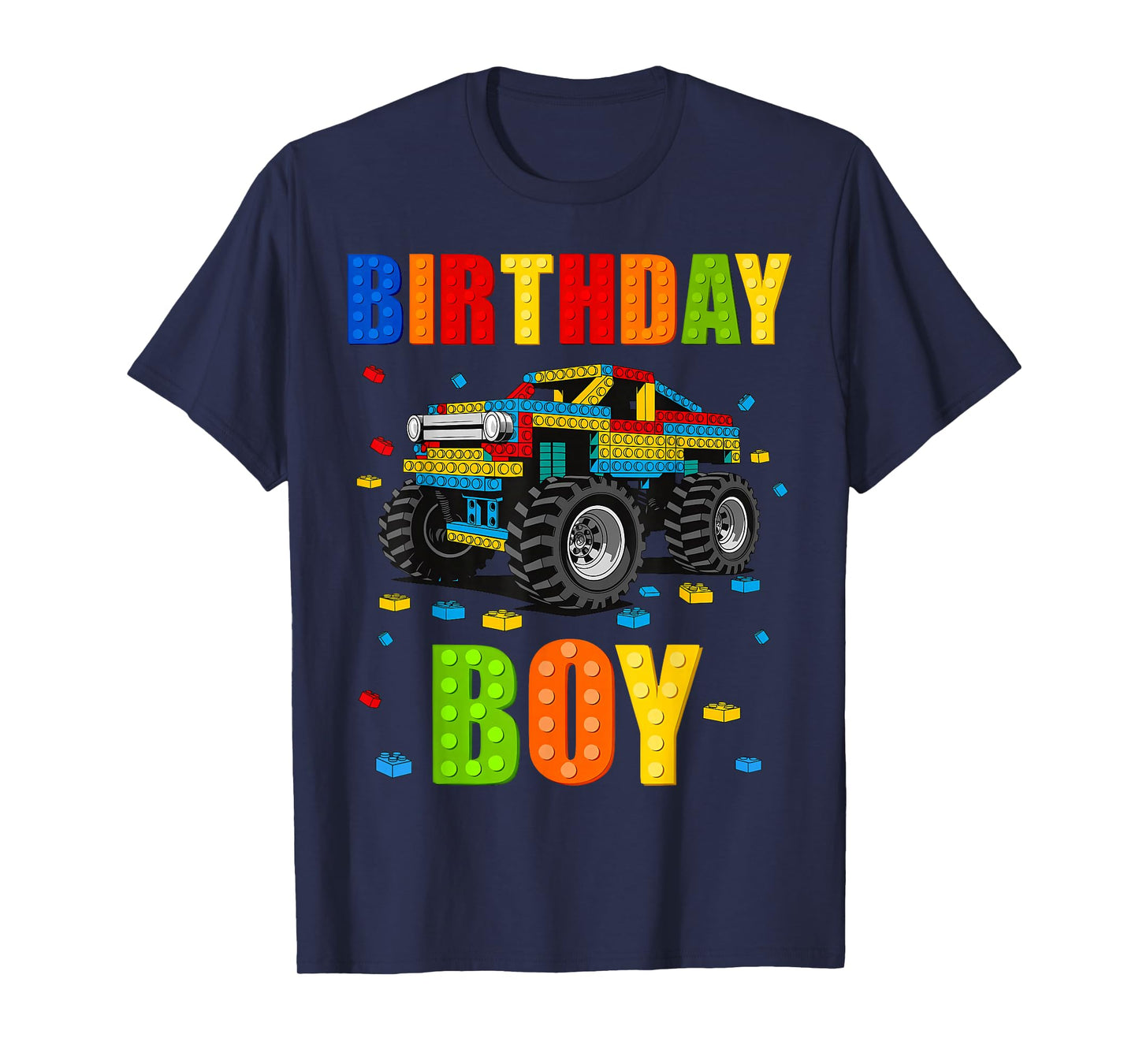 Birthday Boy Building Bricks Monster Truck Birthday Party T-Shirt
