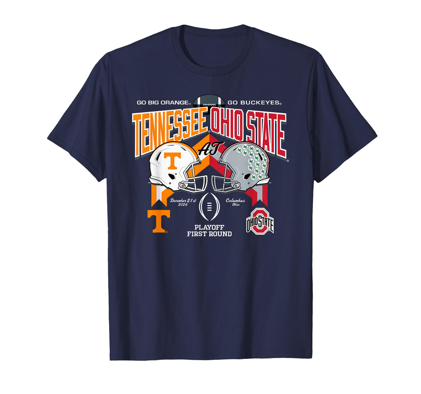 Elite Authentics Unisex-Adults Tennessee Volunteers at Ohio State Buckeyes CFP 2024-2025 Black Short Sleeve Modern Classic Fit Crew Neck T-Shirt