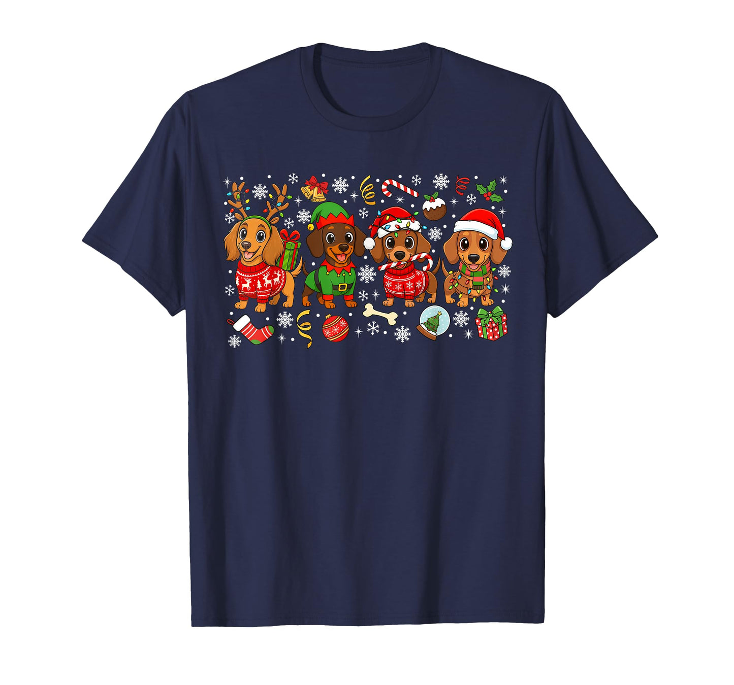 Christmas Dachshund Dogs Tree Xmas Gifts for Pet Dog Lovers T-Shirt