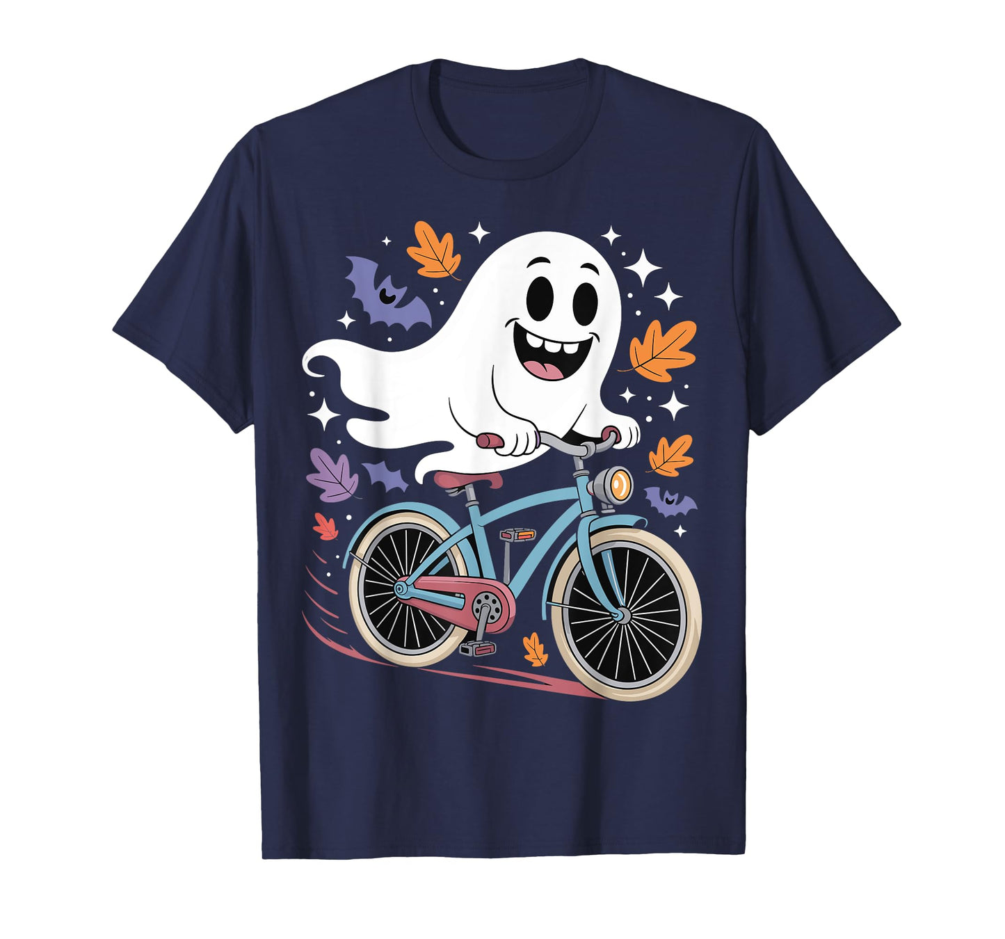 Funny Ghost Riding Bicycle Halloween Trick or Treat T-Shirt