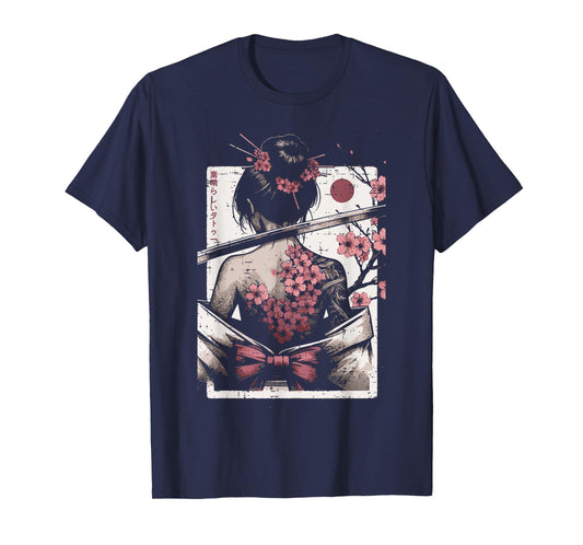 Japanese Woman Cherry Blossom Tattoo Art Geisha Women Men T-Shirt