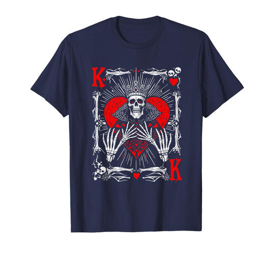 Creepy Skeleton King of Hearts Halloween Playing Card Fun T-Shirt