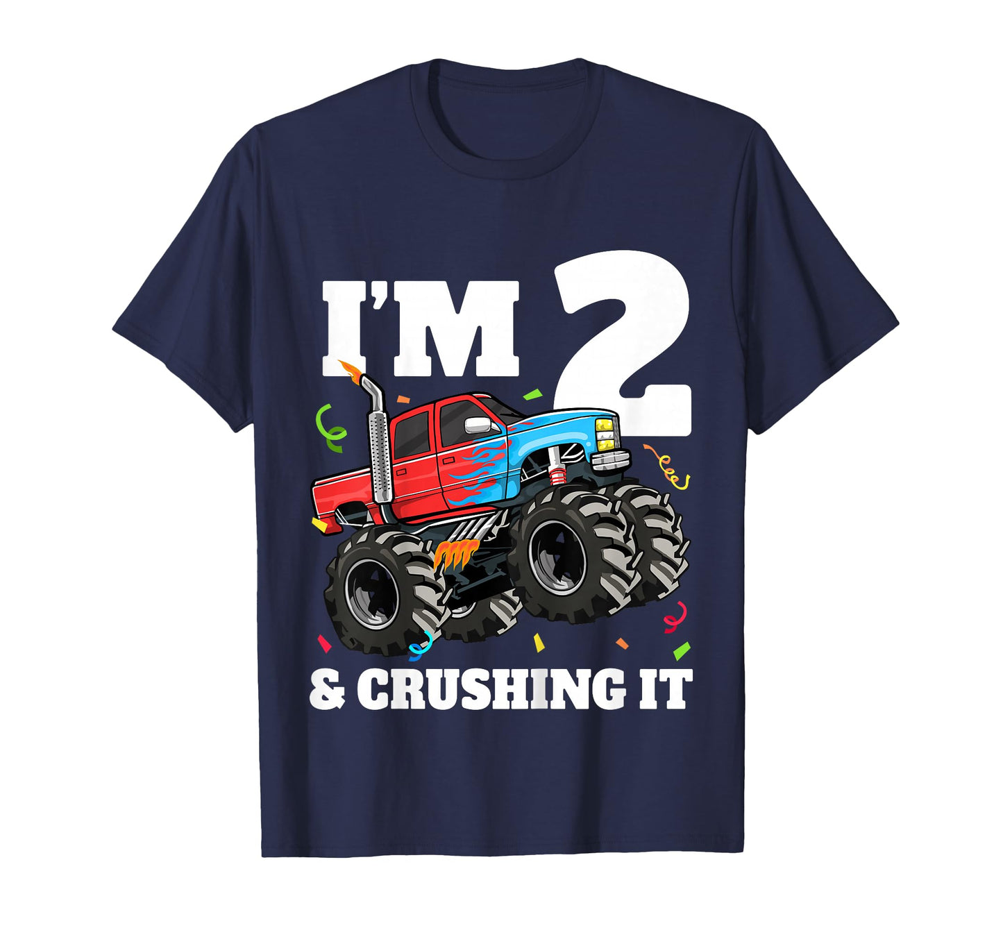Kids Monster Truck 2nd Birthday Boy 2 Two Year Old Toddler T-Shirt