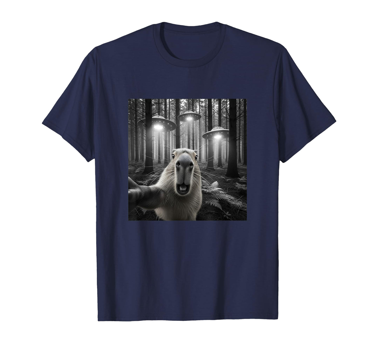 Funny Capybara Selfie with Alien UFO for Men Women Kid T-Shirt