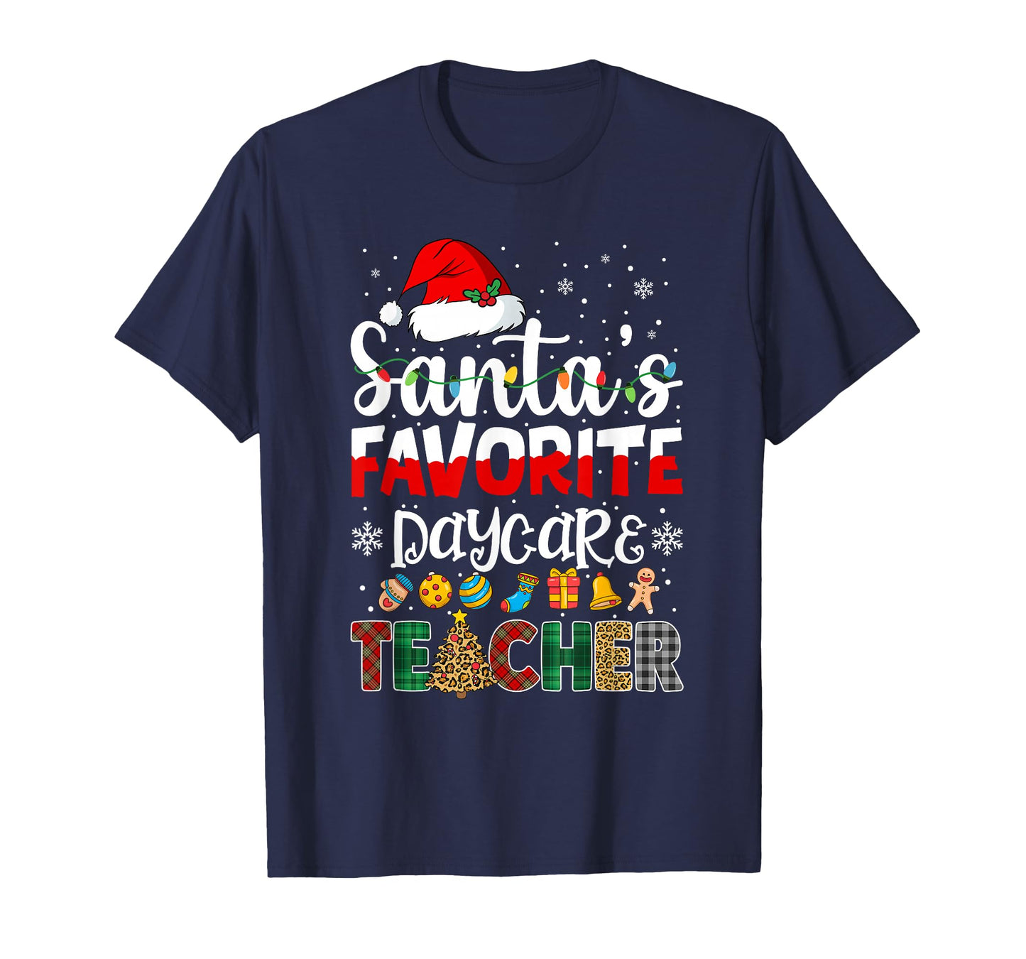 Santa's Favorite Daycare Teacher Buffalo Plaid Christmas T-Shirt