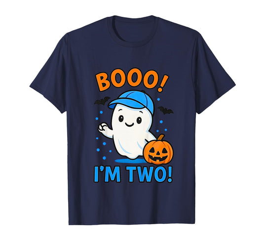 Kids Ghost Boo I'm Two Years 2nd Birthday Toddler Halloween Party T-Shirt