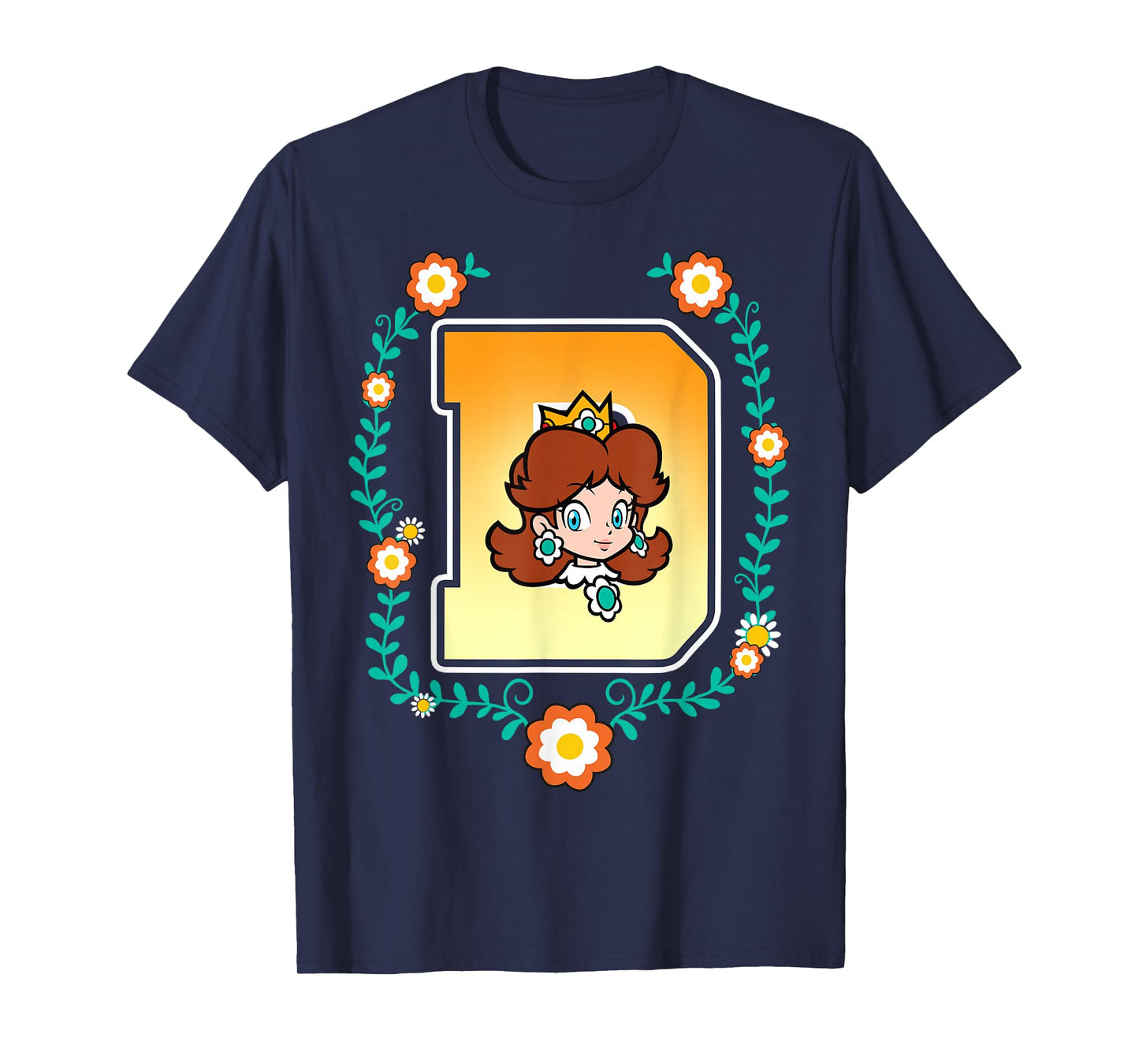 Super Mario Princess Daisy University Letter Portrait Logo T-Shirt