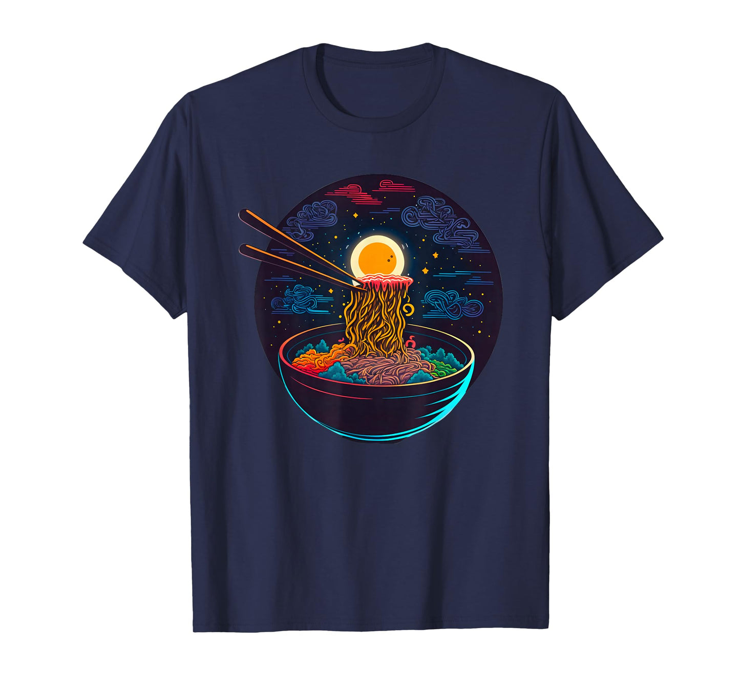 Japanese Moon Ramen Graphic Neon Retro Anime Noodles Art T-Shirt