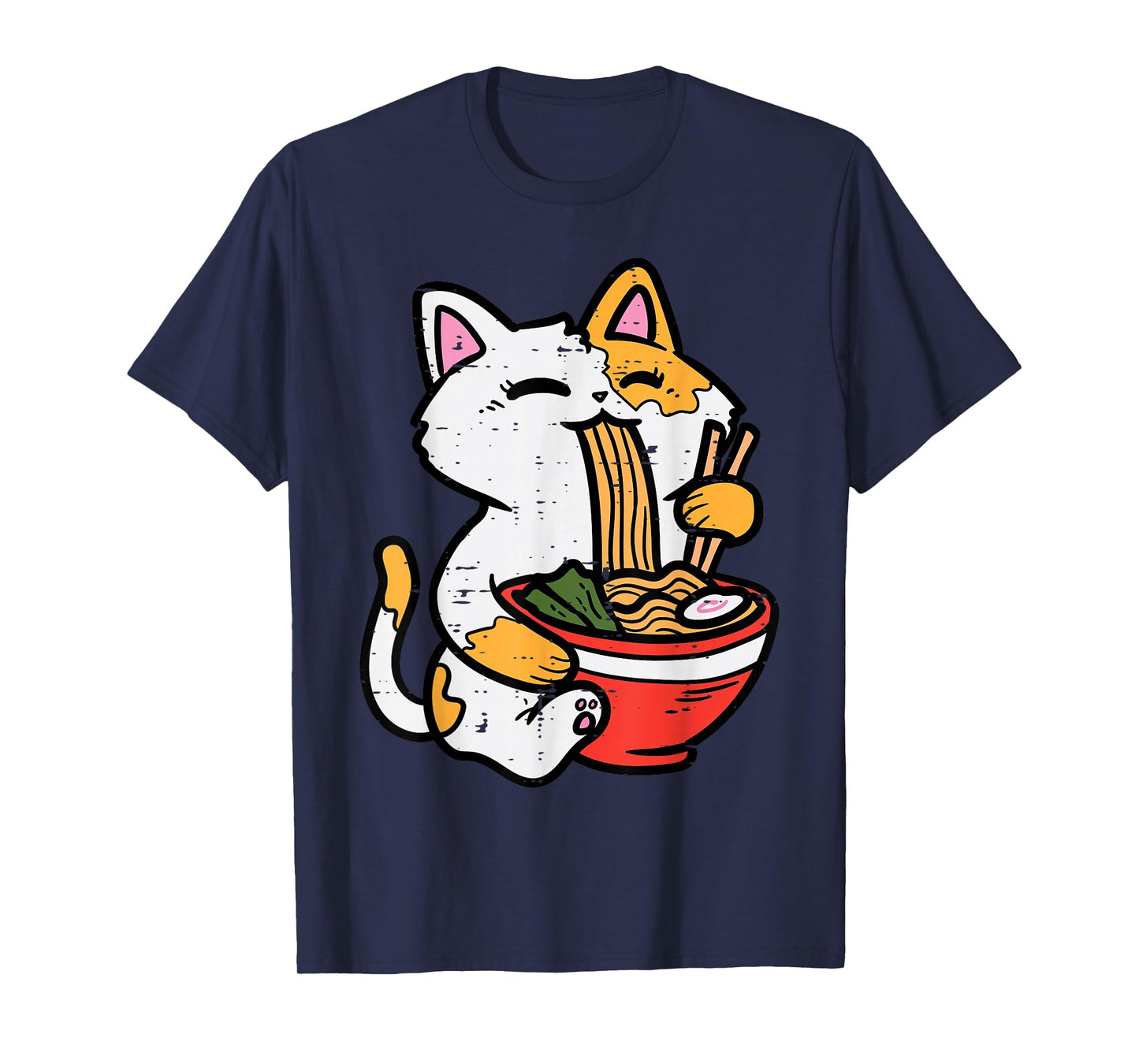 Cat Eating Ramen Cute Japanese Food Women Girls Kids T-Shirt